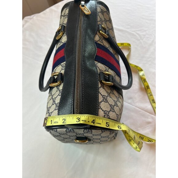 GUCCI GG Supreme Monogram Textured Dollar Calfskin Web Ophidia Boston Bag - Picture 12 of 16